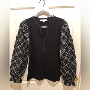 LOFT Size L mixed media, henley style shirt.